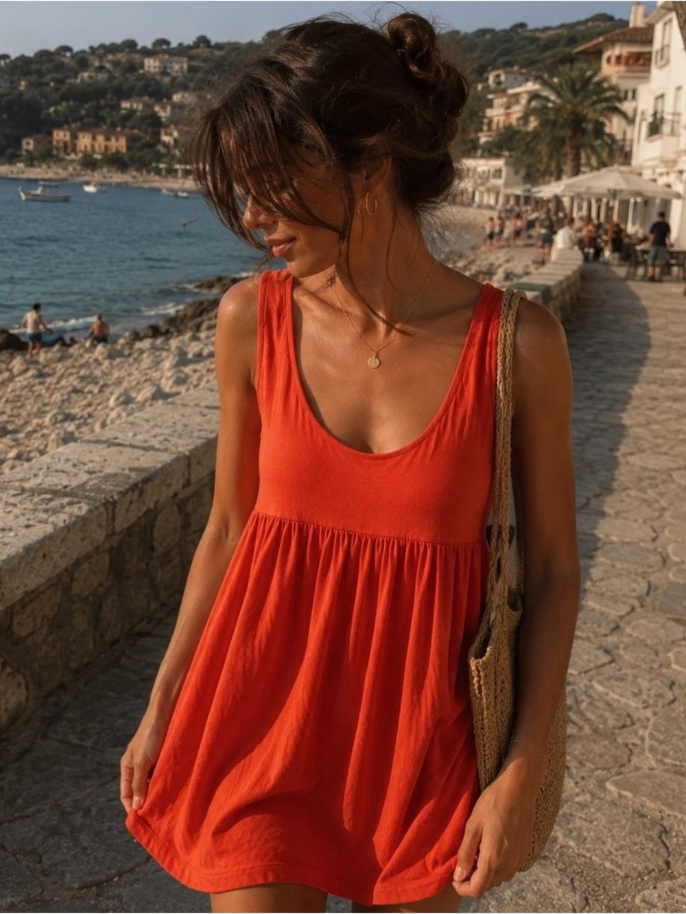 Free People NWT Boho Beach Mazarine Mini Dress relaxed, babydoll silhouette